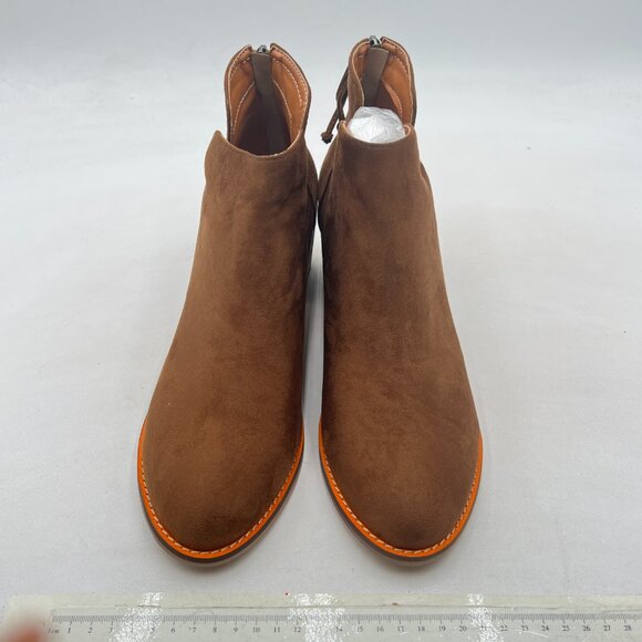 Brown Mid Heels Ankle Bootie Almond Toe Block Low Heel Pumps Classic V Cut Shoes - Picture 3 of 8